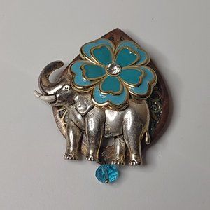 Awesome Elephant With Blue Flower Brooch